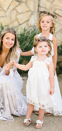 Pretty Square Neckline Sleeveless Off-White With Lace Appliqued Cheap Flower Girl Dresses, FGS0001