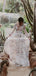 Unique V-neck Long Sleeves Lace A-line Charming Long Cheap Wedding Dresses, WDS0033