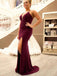 Burgundy Criss Cross Sheath Split Side Prom Dresses Evening Dress for Women, TYP1582