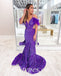 Sexy Sequin Cold Shoulder V-Neck Criss Cross Lace Up Mermaid Long Prom Dresses With Feather,PDS0764