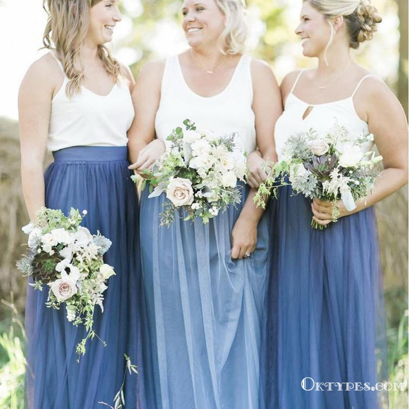Two Piece Spaghetti Straps Tulle Simple Navy Bridesmaid Dresses, TYP1931