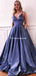 Navy Blue Spaghetti Straps A-line Long Evening Prom Dresses, Evening Party Prom Dresses, PDS0103