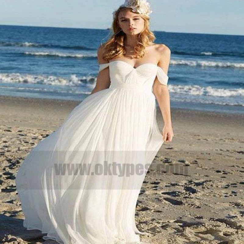 Off Shoulder Unique Casual Cheap Beach Wedding Dresses, TYP0820