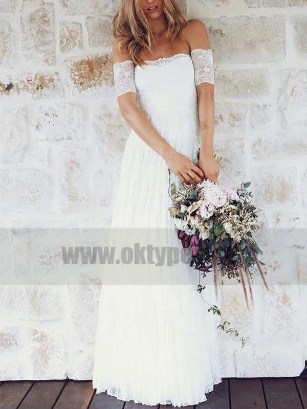Off Shoulder Casual Cheap Ivory Lace Wedding Dresses Online, TYP0798
