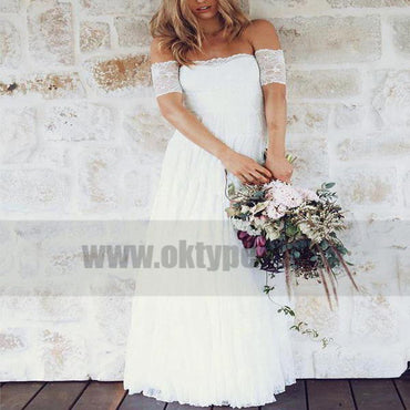 Off Shoulder Casual Cheap Ivory Lace Wedding Dresses Online, TYP0798