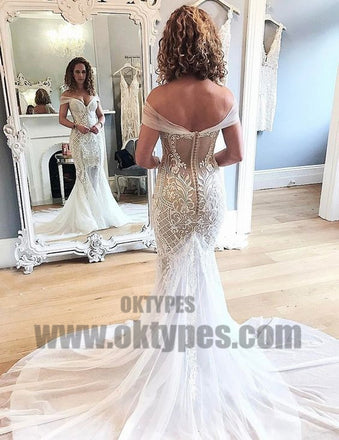 Mermaid Off-the-Shoulder Court Train Wedding Dress with Lace Appliques, TYP0709
