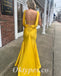Sexy Soft Satin Spaghetti V-Neck Sleeveless Open Back Side Slit Mermaid Long Prom Dresses, PDS0893