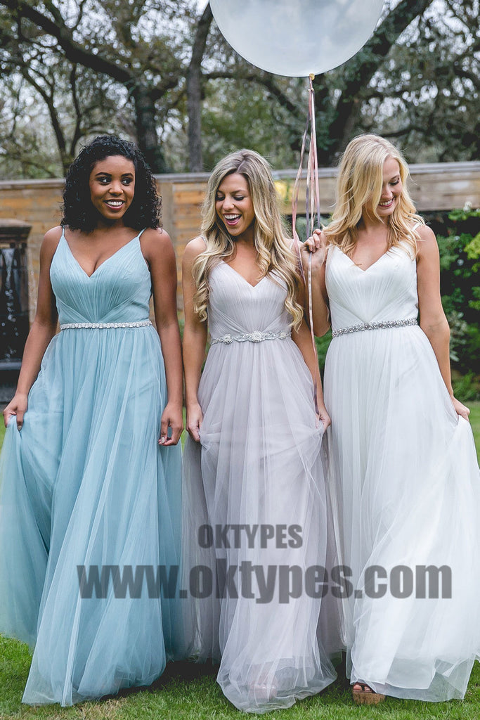 Tulle Long Newest Bridesmaid Dresses With Little Beading, Lovely Bridesmaid Dresses, TYP0391