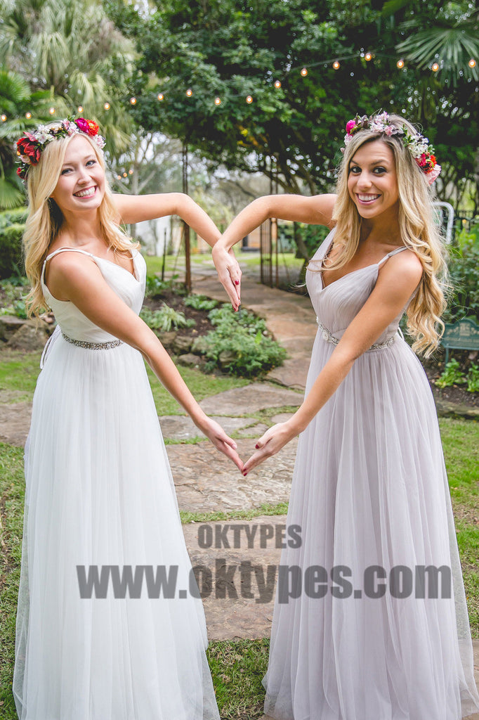 Tulle Long Newest Bridesmaid Dresses With Little Beading, Lovely Bridesmaid Dresses, TYP0391