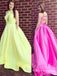 Elegant Yellow Halter Long Cheap Satin Prom Dresses, TYP1797