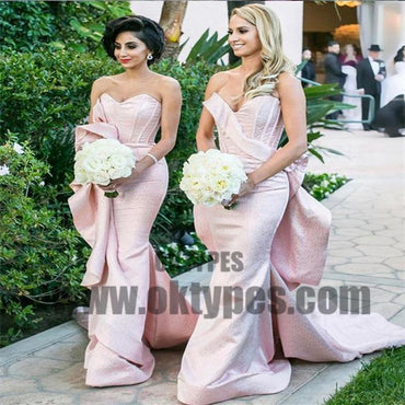 Mismatched Pink Mermaid Ruffles Bridesmaid Dresses, Lace Up Long Train Bridesmaid Dresses, TYP0478