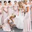 Elegant Off the Shoulder Mermaid Pink Long Cheap Bridesmaid Dresses, TYP2004