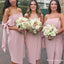 Sheath Strapless Knee Length Blush Pink Satin Bridesmaid Dresses, TYP1975