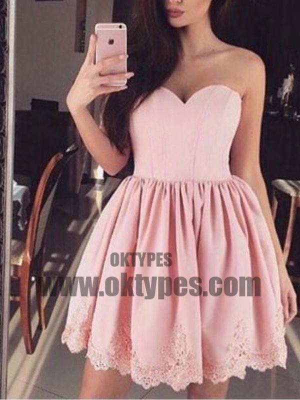 Cheap Short Simple Cute Sweetheart Pink Homecoming Dresses 2018, TYP0658