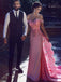 Sheath Off-the-Shoulder Long Cheap Pink Prom Dresses with Lace Sash, TYP1308