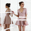 A-Line Scoop Blush Satin Short Homecoming Party Dress with Sleeves, TYP0945