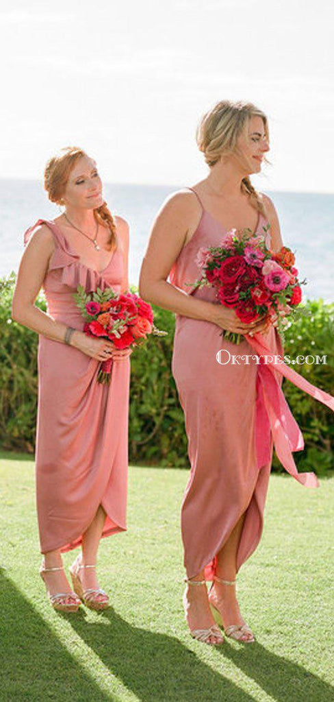 Mismatched Charming Pink Simple Long Cheap Wedding Party Bridesmaid Dresses, BDS0016