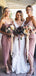 Charming Spaghetti Straps V-neck Side Slit Long Cheap Bridesmaid Dresses, BDS0056