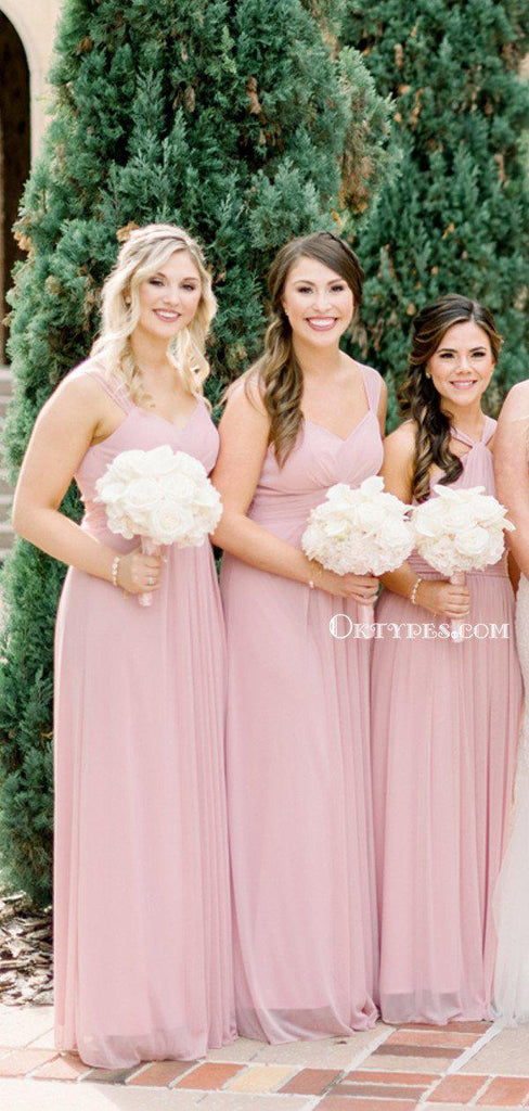 Mismatched Charming Pink Chiffon Long Cheap Bridesmaid Dresses, BDS0020