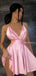 Simple Pink Spaghetti Strap Cheap Short Homecoming Dresses, HDS0004