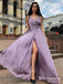 A-Line Spaghetti Straps Sleeveless Purple Floor Length Prom Dresses, TYP1868