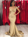 Mermaid Off-the-Shoulder Champagne Sweep Train Prom Dresses, TYP1866