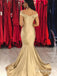 Mermaid Off-the-Shoulder Champagne Sweep Train Prom Dresses, TYP1866