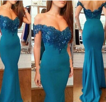 Long Mermaid Prom Dresses, Off-shoulder Prom Dresses With Little Lace, Backless Prom Dresses, TYP0229