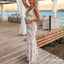 Elegant Mermaid V-neck Long Cheap Ivory Lace Bridesmaid Dresses, TYP1831