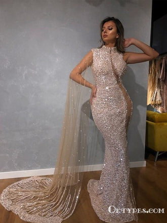 New Arrival Sparkly High Neck Sleeveless Mermad Sequin Long Cheap Evening Prom Dresses, TYP2093