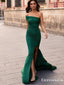 One Shoulder Sleeveless Green Charming Simple Long Cheap Mermaid Side Slit Prom Dresses, TYP2089