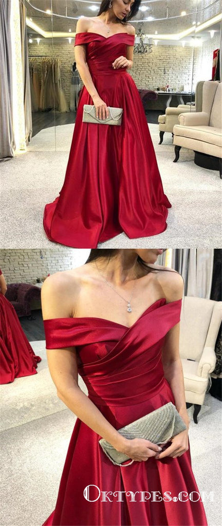 Simple Elegant Off the Shoulder Red Long Cheap Prom Dresses, TYP1729