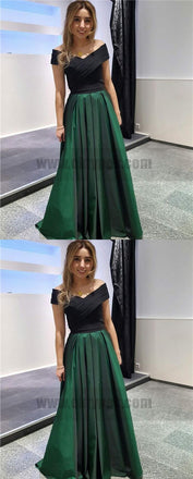 Off-shoulder Green Satin A-line Prom Dresses, Elegant Cheap Evening Dresses, TYP0747