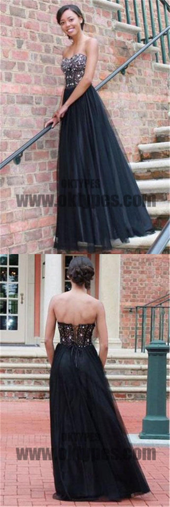 Long Top Beaded Tulle Prom Dresses, Backless Lace Up Prom Dresses, Prom Dresses, TYP0583