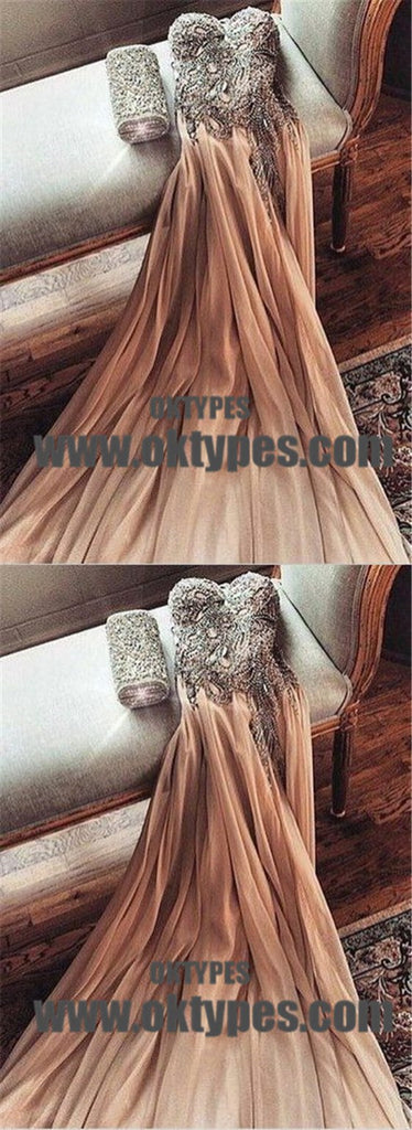 Shinny Top Beaded Tulle Prom Dresses, Sweetheart And Backless Prom Dresses, TYP0671