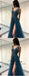Long See Through Thigh Slit Blue Prom Dresses Backless Beaded Lace Prom Dresses, TYP1199