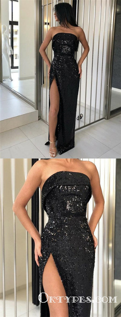Hot Strapless Sequin Sheath Split Long Evening Gowns Prom Dresses, TYP1659