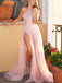 One Shoulder Sparkly Pink Sequin Sexy Side Slit A-line Long Cheap Formal Evening Prom Dresses, PDS0078