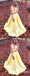 Simple Yellow V Neck A Line Satin Long Cheap Prom Dresses, TYP1784