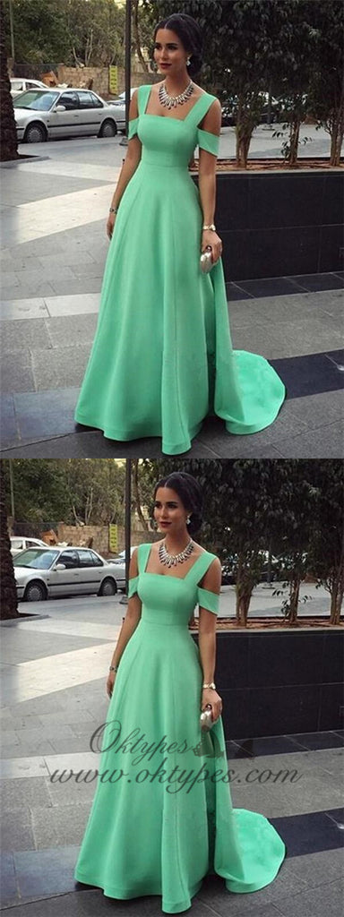 Simple A-line Straps Long Cheap Mint Jersey Prom Dresses Online, TYP1348