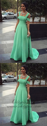 Simple A-line Straps Long Cheap Mint Jersey Prom Dresses Online, TYP1348