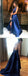 A-Line Halter Backless Royal Blue Satin Prom Dresses with Split, TYP1497