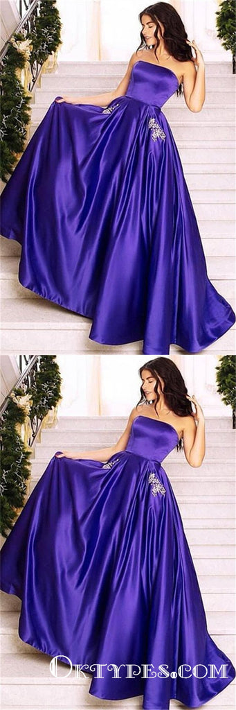 Gorgeous Strapless A-Line Purple Sleeveless Long Prom Dresses, TYP1927