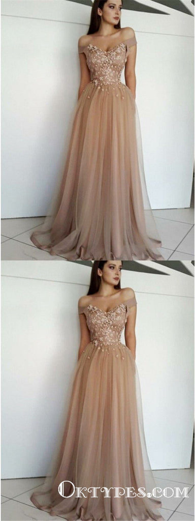Glamour Off Shoulder Champagne Evening Prom Dresses with Beaded, TYP1667
