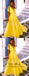 A-Line V-Neck Low Cut Long Cheap Yellow Chiffon Prom Party Dresses Online, TYP1294