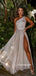 Elegant White One-shoulder Side-slit Long Prom Dresses, PDS0126