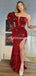 Sexy Red Sequins Side Slit Mermaid Cheap Long Prom Dresses, PDS0135