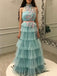 Elegant Halter Applique A-line Tulle Cheap Long Prom Dresses, PDS0136