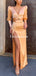 Sexy V-neck Long Sleeves A-line Split Cheap Long Prom Dresses, PDS0139