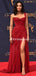 Sexy Red One-shoulder A-line Split Cheap Long Prom Dresses, PDS0140